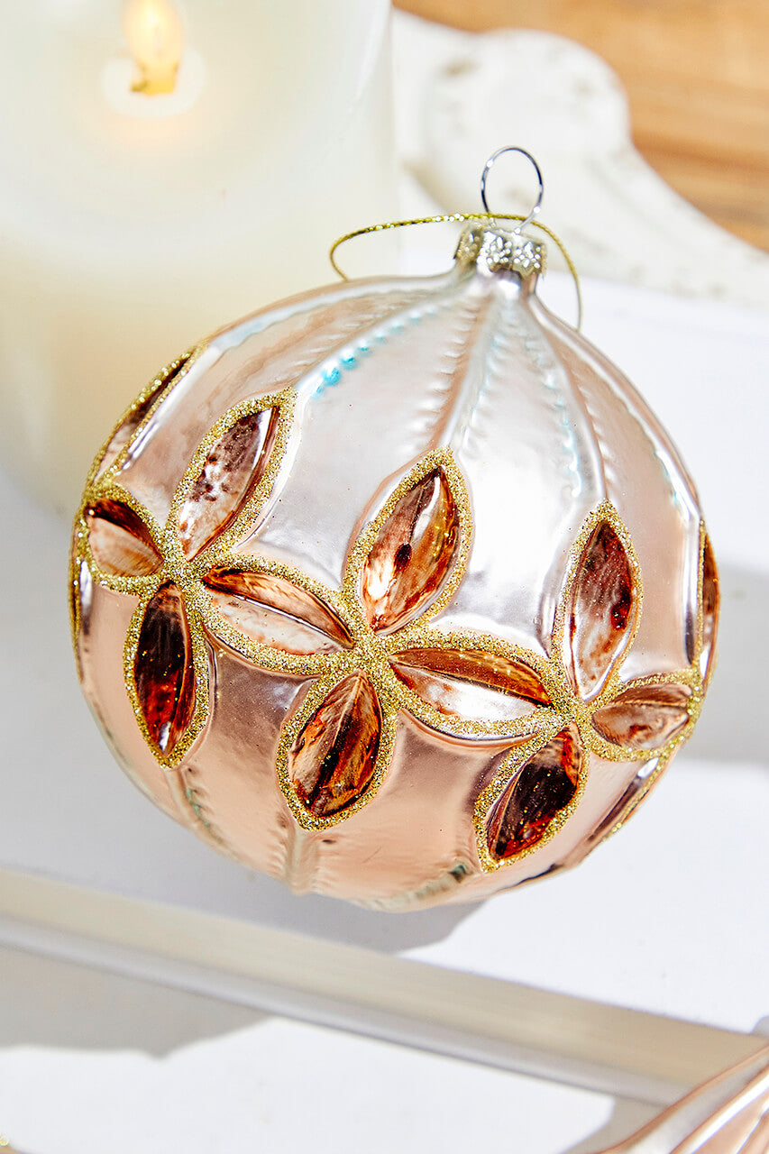 4" - 6" Reflector Pattern Glass Ornament - Champagne and Gold