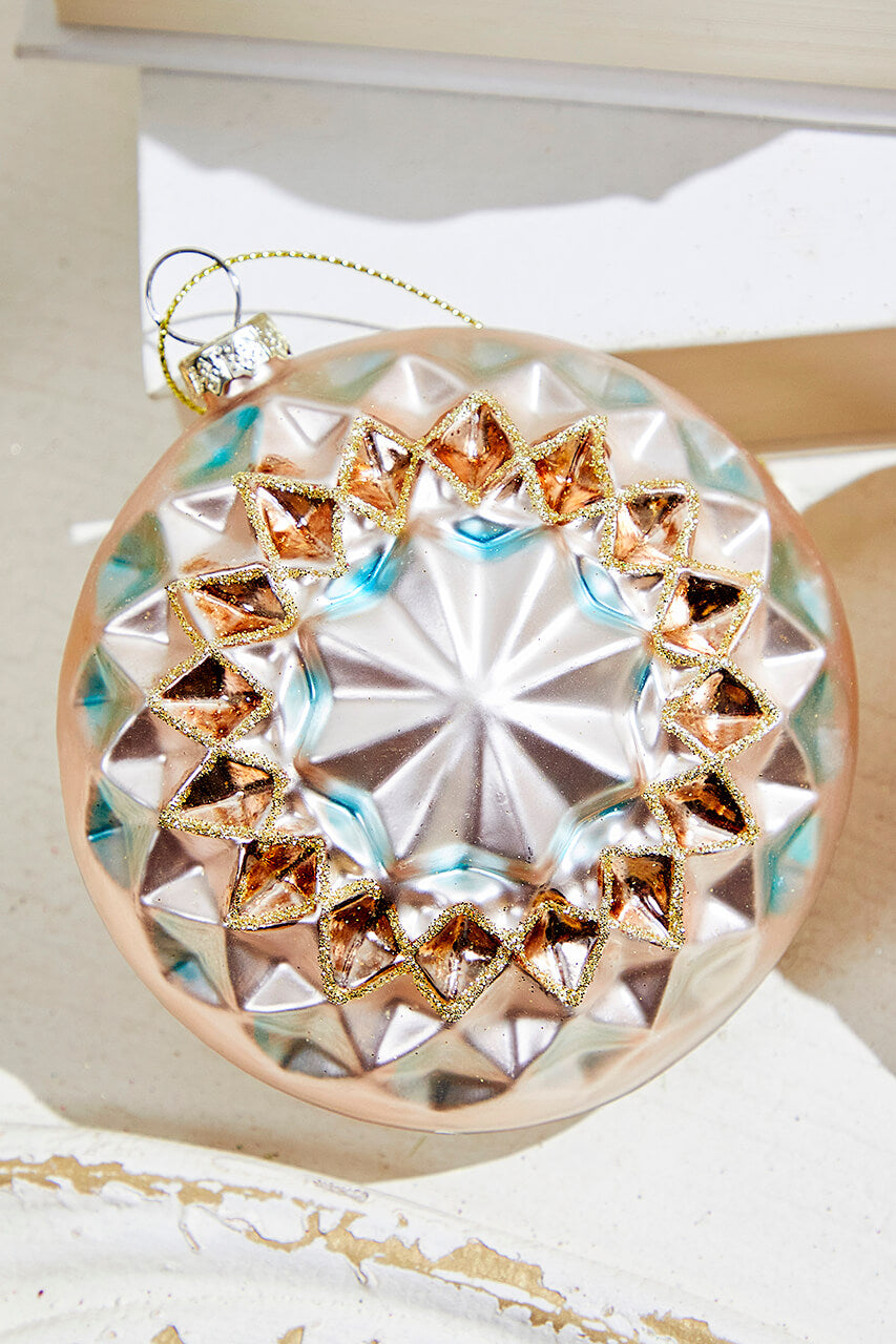 4" - 6" Reflector Pattern Glass Ornament - Champagne and Gold