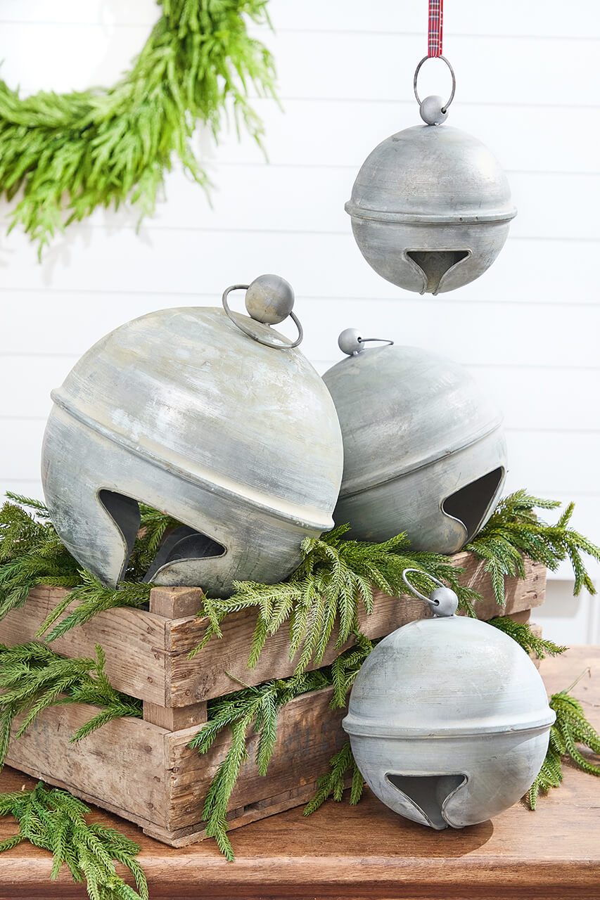 8" Weathered Tin Jingle Bell Christmas Ornament