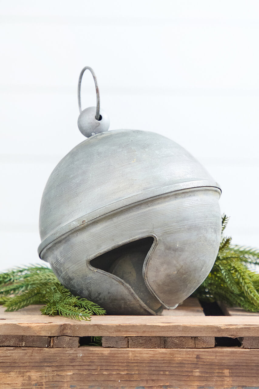 6" Weathered Tin Jingle Bell Christmas Ornament