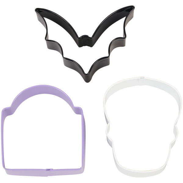 Wilton Bat, Tombstone and Skull Halloween Cookie Cutter Set, 3-Piece