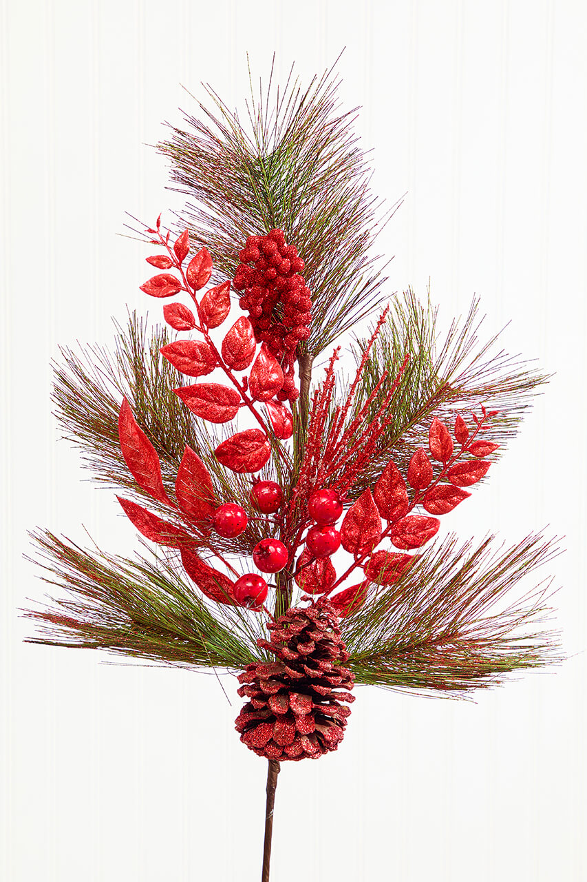 30" Berry Pinecone Cedar Spray - Red