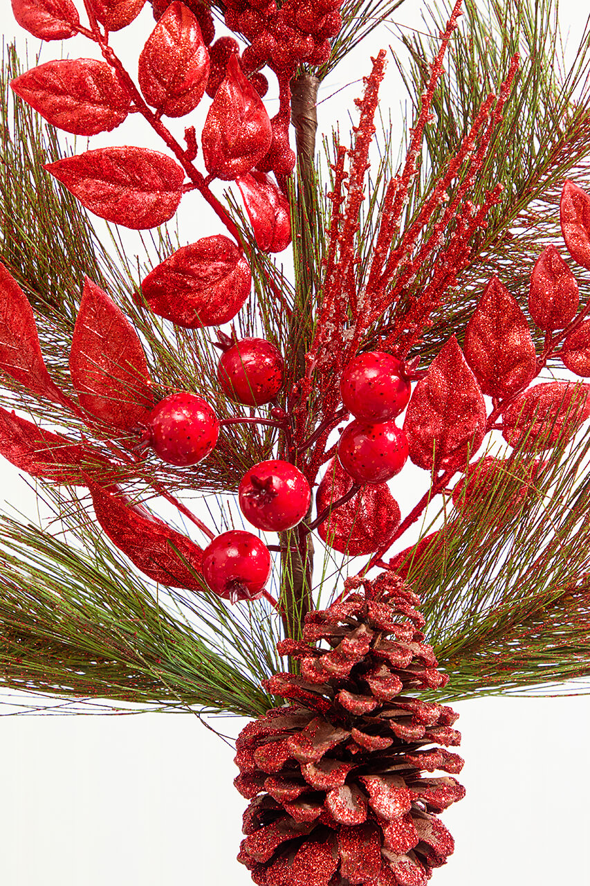 30" Berry Pinecone Cedar Spray - Red