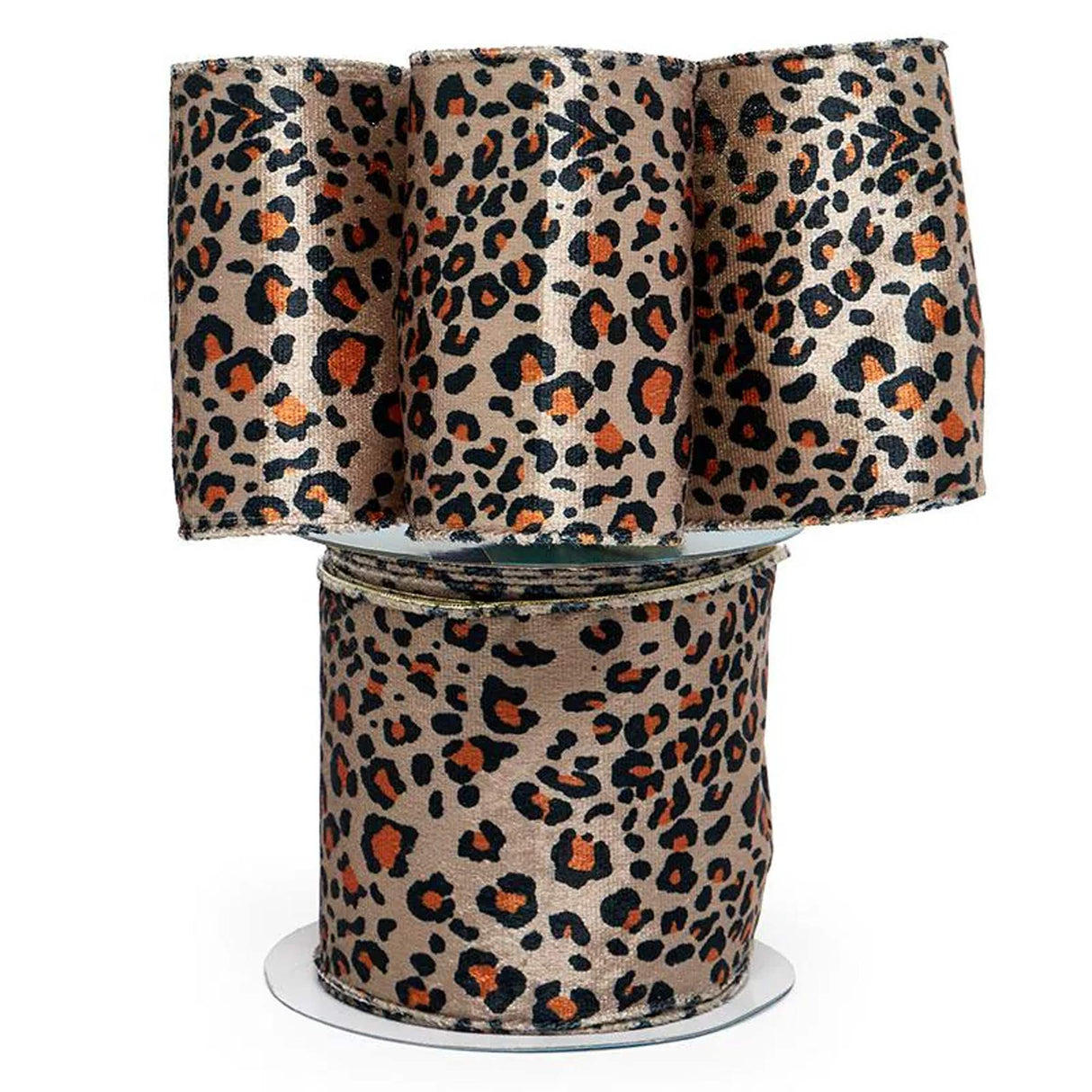 Animal Print Wired Ribbon 4 '' X 10 yd Leopard Print On Velvet Color 1 / roll