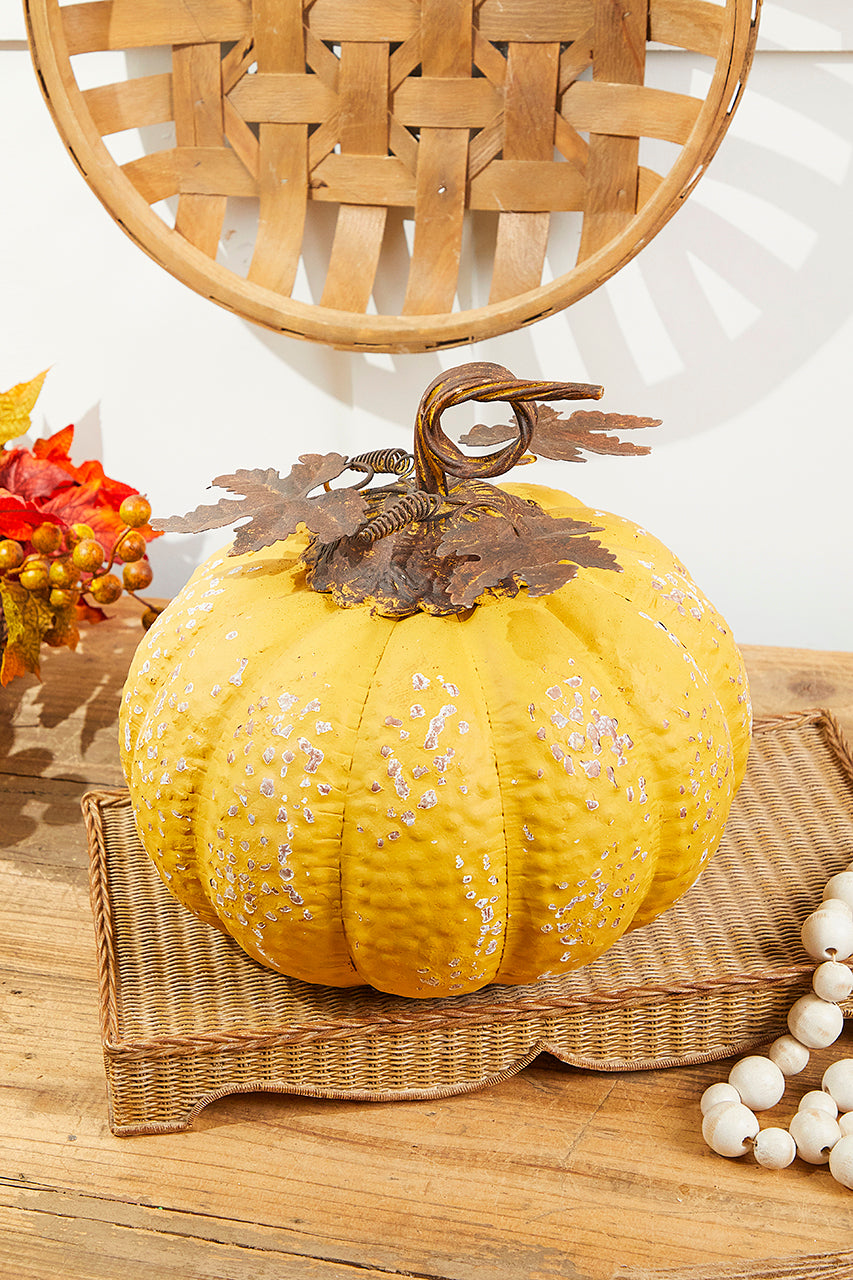 15" Yellow Metal Pumpkin