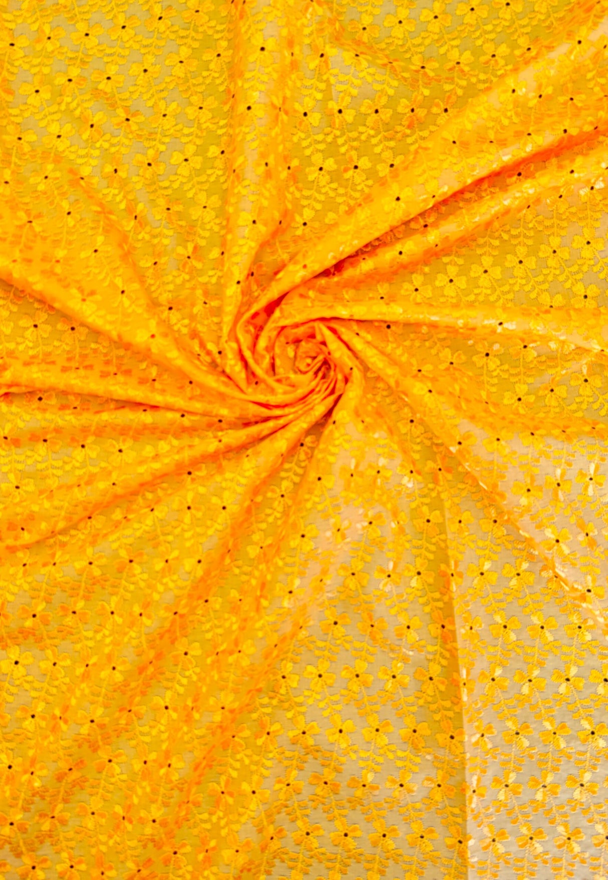 Heavy Eyelet Polyester Cotton Fabric - Yellow Floral Embroidery, 41"-42" Width