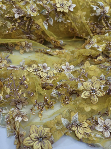 Beaded Lace 3D Floral Yellow