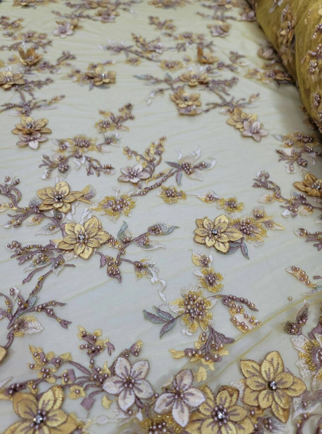 Beaded Lace 3D Floral Yellow