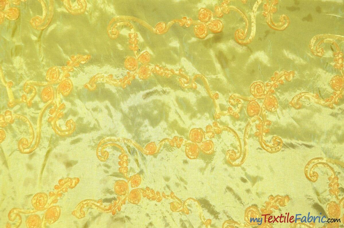 Ribbon Taffeta Polyester Fabric - Embroidered Ribbon Cord, Multiple Colors, 54" Width (1 Yard)