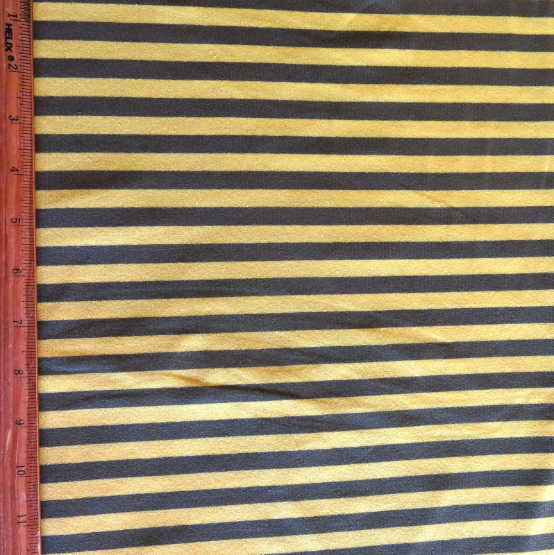 Cotton Lycra Yellow and Dark Green Stripe Knit Fabric