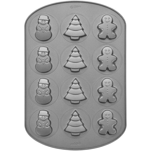 Wilton Non-Stick Christmas Cookie Shapes Pan, 12-Cavity (Gingerbread Man, Tree, Snowman)