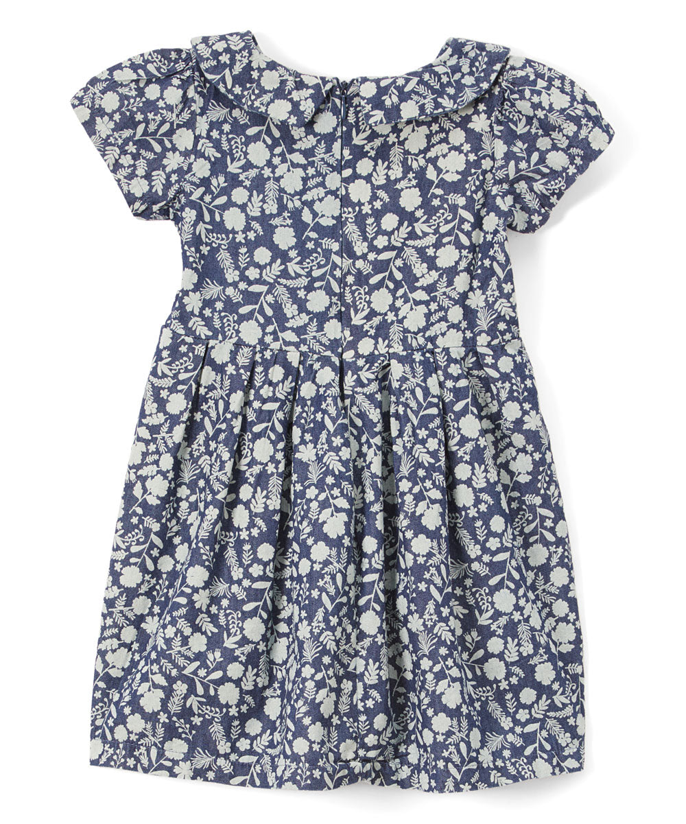 Denim Dress With Bow Denim Fabric - Fern, Magnolia, Daisy, Girls Dress, Sizes 2-8 (1 Piece)
