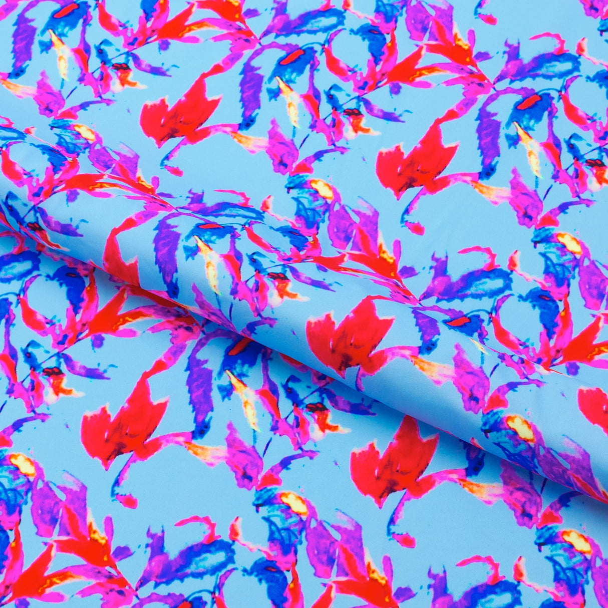 Melancholy Flowers Nylon Spandex Fabric - Multicolor Floral Print, 55/56" Width (1 Yard)