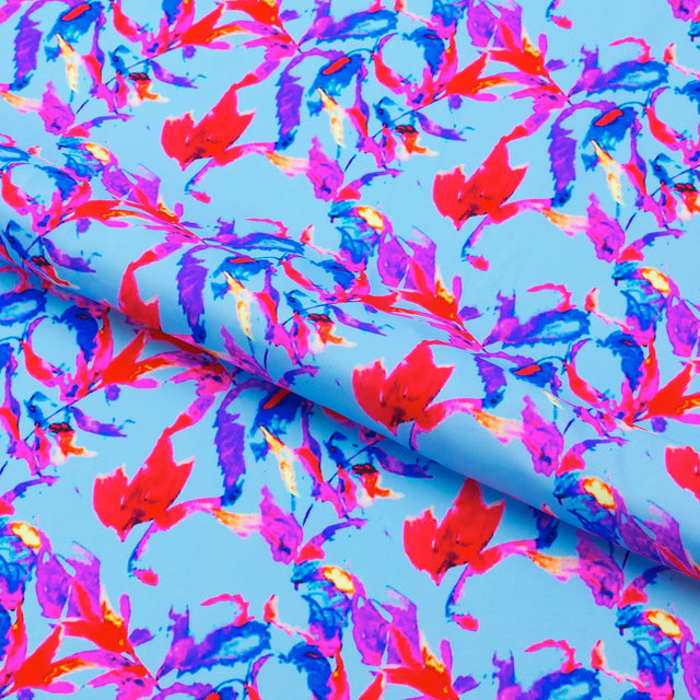 Melancholy Flowers Nylon Spandex Fabric - Multicolor Floral Print, 55/56" Width (1 Yard)