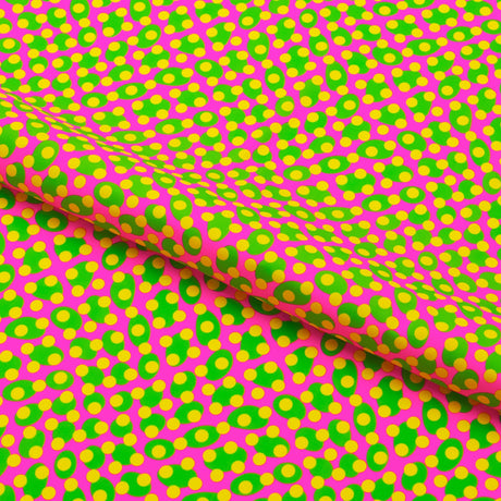 Lava Lamp Dots Nylon Spandex Fabric - Purple/Yellow, 4-Way Stretch, 58/60" Width (1 Yard)