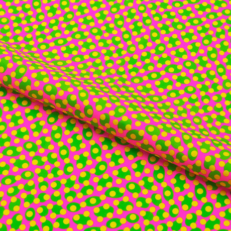 Lava Lamp Dots Nylon Spandex Fabric - Printed, Purple/Yellow, 58/60" Width (1 Yard)