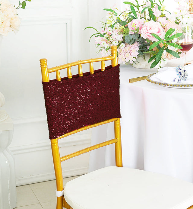 Sequin Spandex Chair Band Sample Burgundy