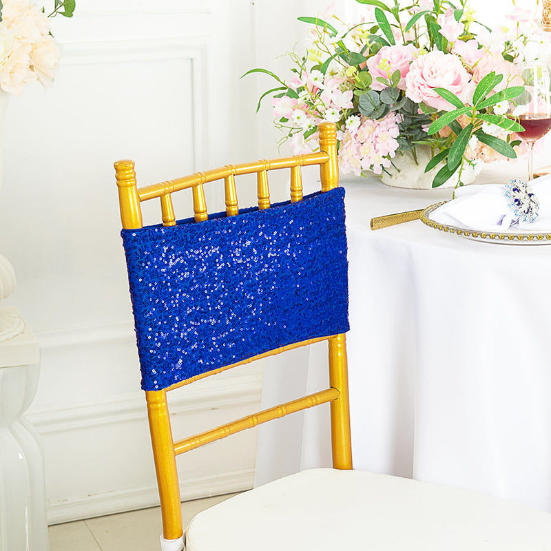 Sequin Spandex Chair Band Sample Royal Blue