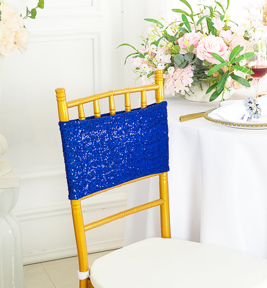 Sequin Spandex Chair Band Sample Royal Blue