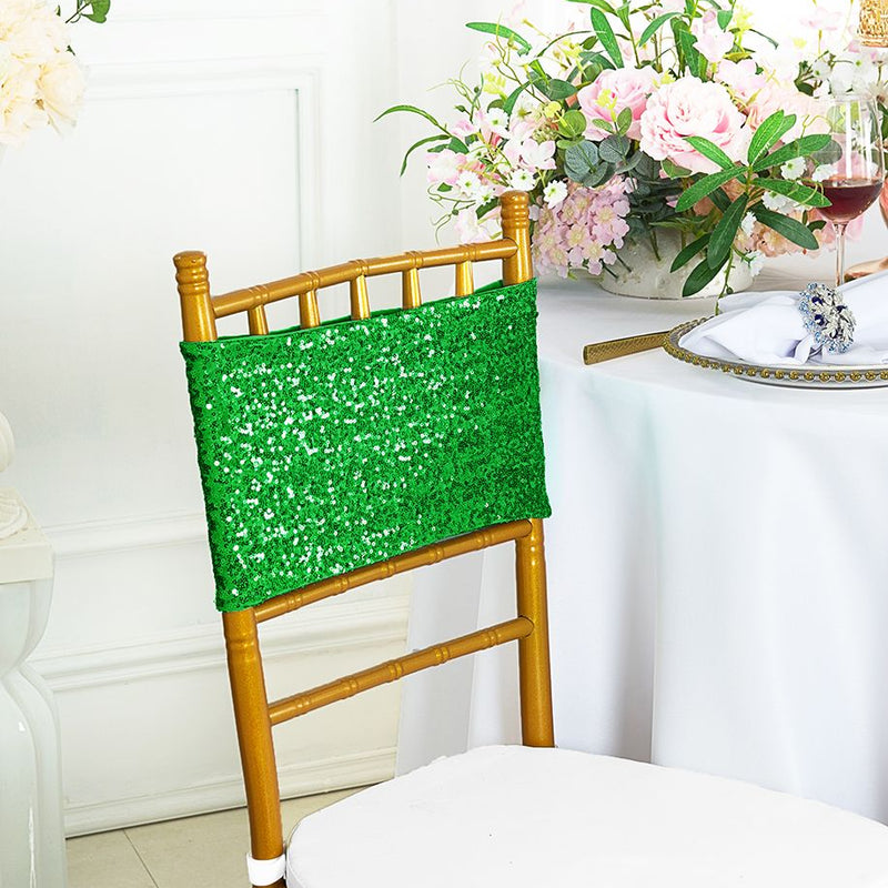 Sequin Spandex Chair Band Sample 7x13 Emerald Green