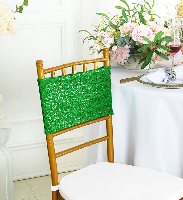 Sequin Spandex Chair Band Sample 7x13 Emerald Green