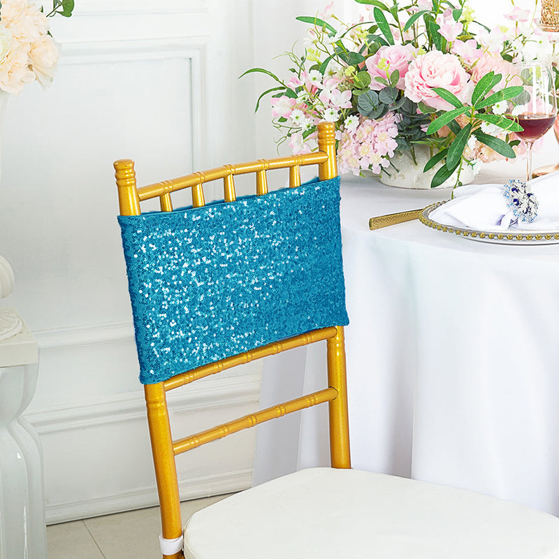 Sequin Spandex Chair Band Sample 7x13 Turquoise