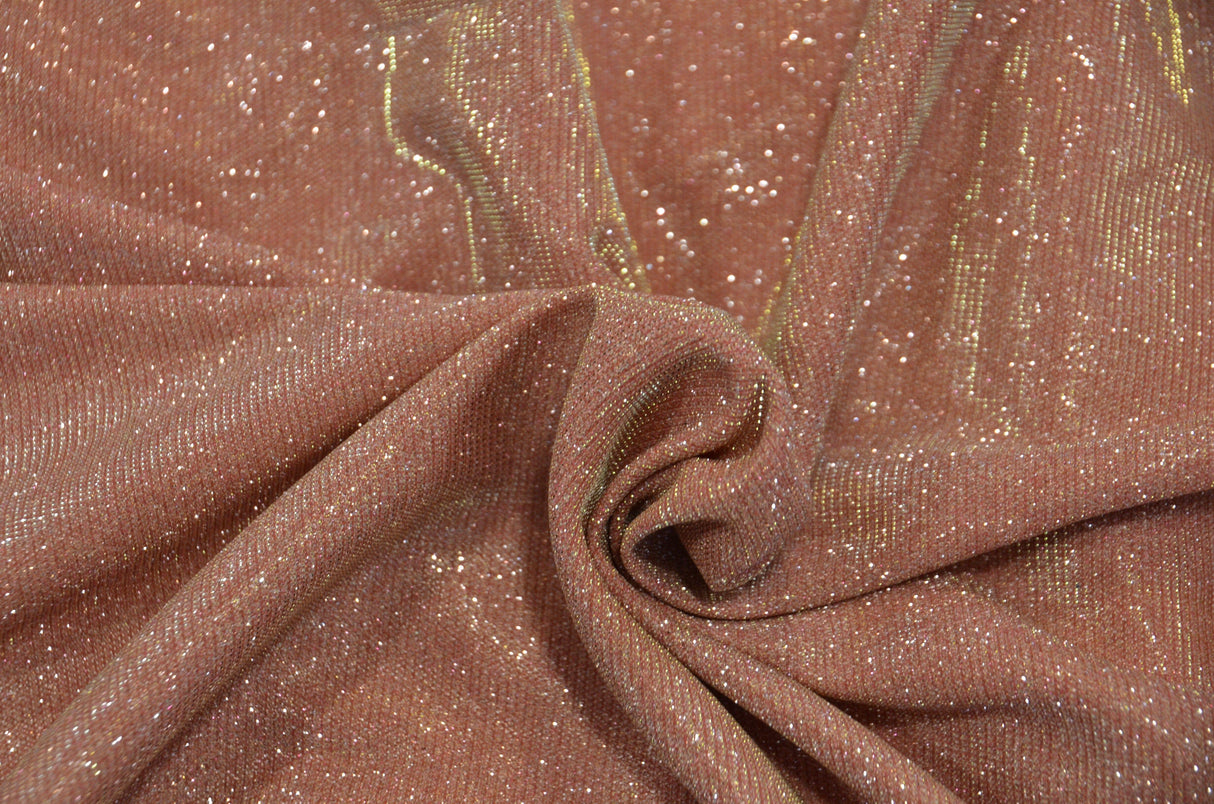 Stretch Glimmer Knit Polyester Spandex Fabric - Metallic Glitter Knit, 56" Width (1 Yard)