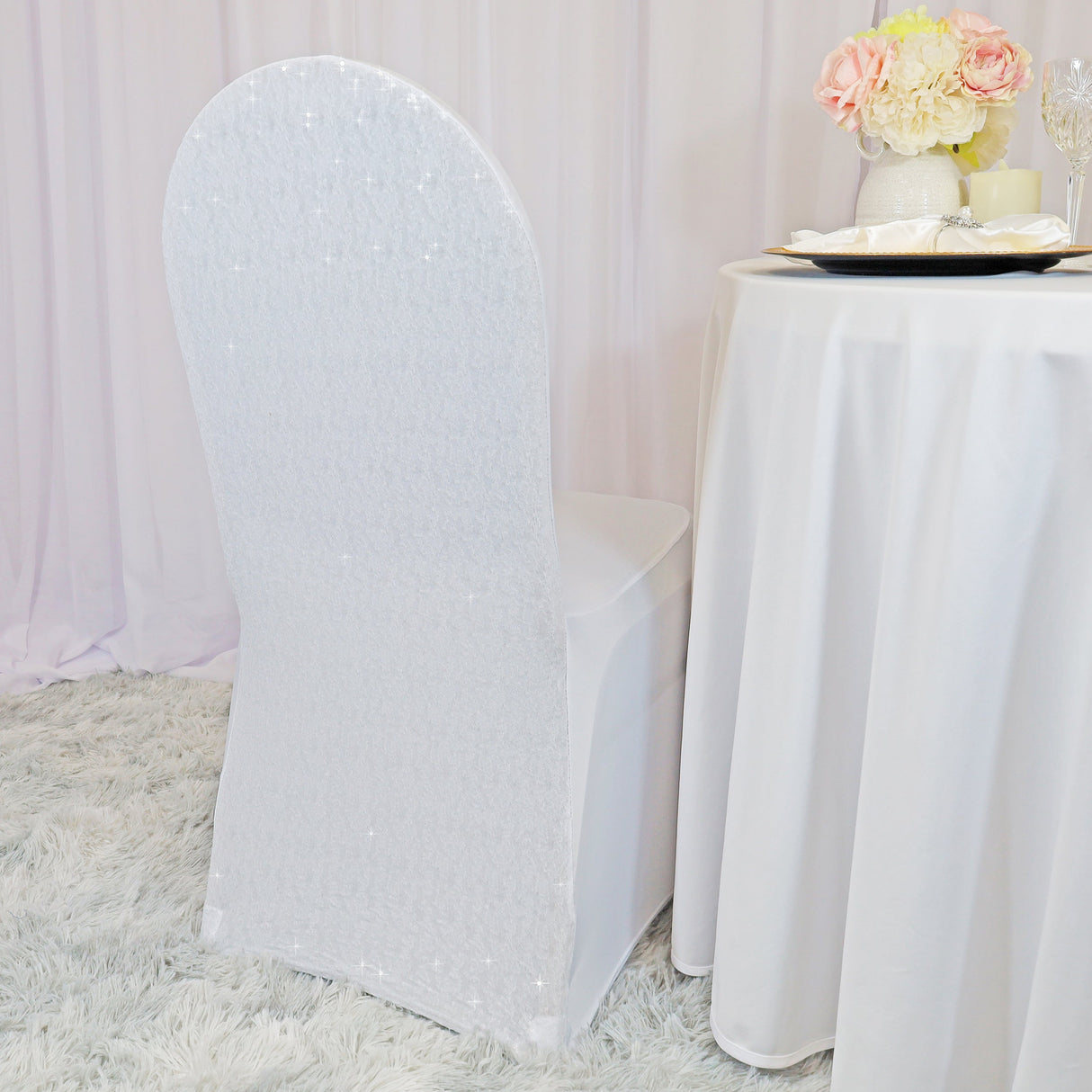 Sequin Spandex Banquet Chair Cover White