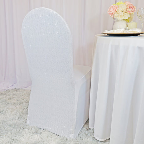 Sequin Spandex Banquet Chair Cover White