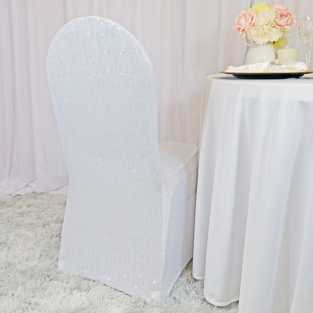 Sequin Spandex Banquet Chair Cover White