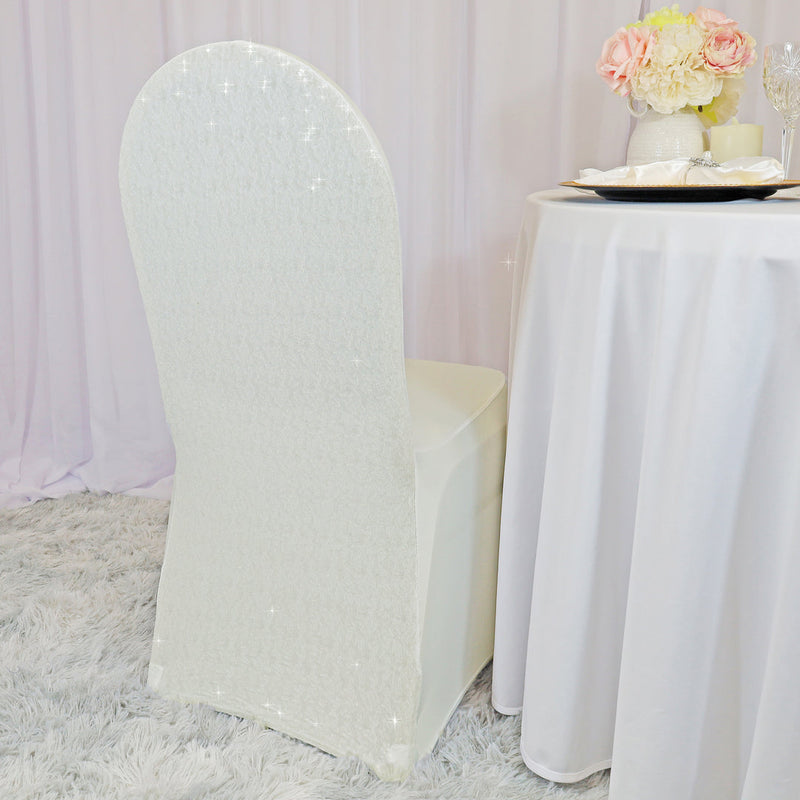 Ivory Sequin Spandex Chair Cover Stretch Fit