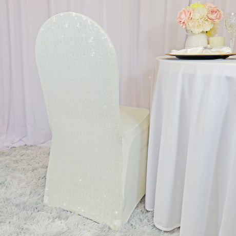Sequin Spandex Chair Cover Ivory