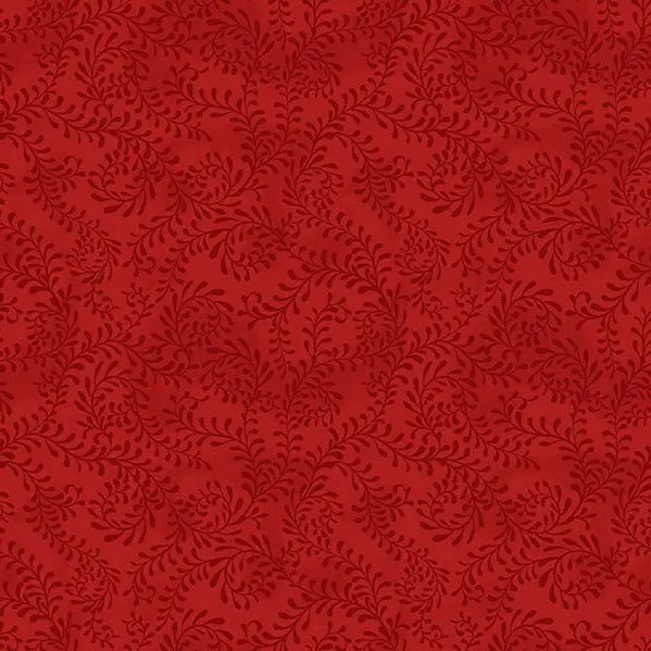Cotton Wideback Fabric Red Swirling Leaves 108"