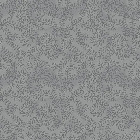 Cotton Wideback Fabric Grey Dark Swirling Leaves 108"