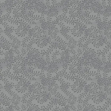 Cotton Wideback Fabric Grey Dark Swirling Leaves 108"