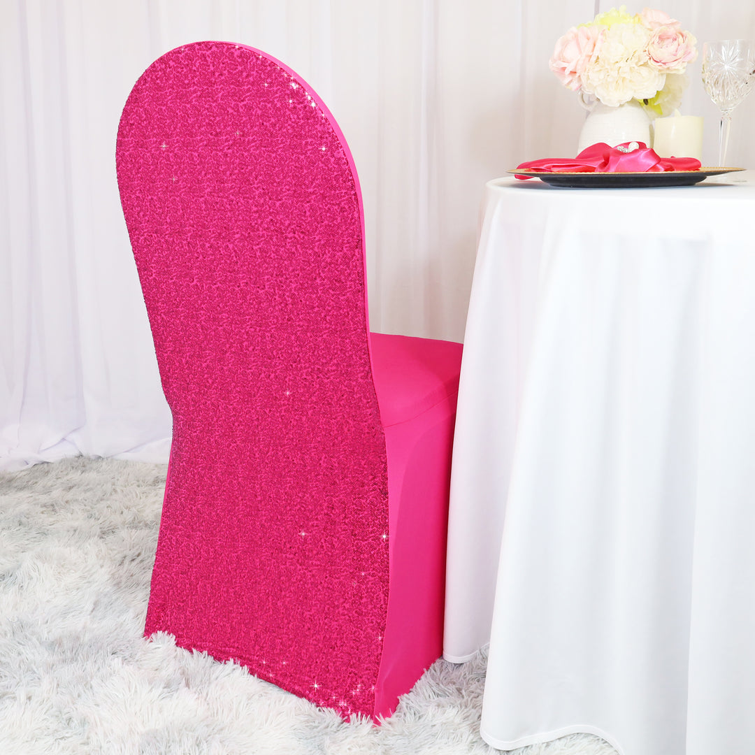 Fuchsia Sequin Spandex Banquet Chair Cover