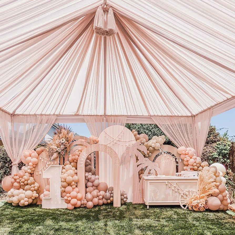 Chiffon Ceiling Drapery Panel 32 ft x 57 in Blush Pink/Rose Gold