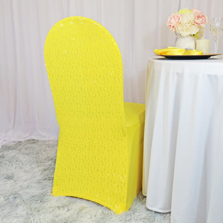 Sequin Spandex Chair Cover Canary Yellow