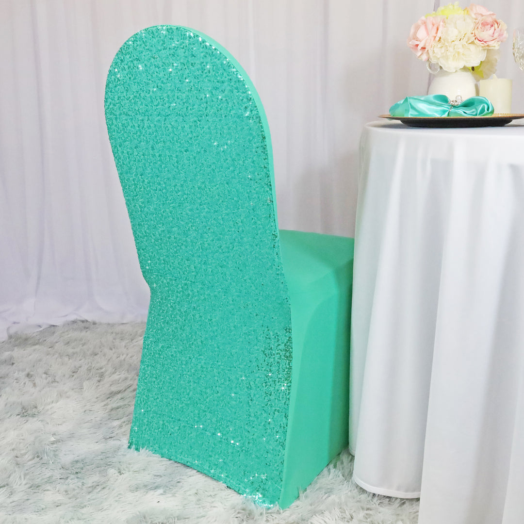 Tiff Blue Or Aqua Blue Sequin Spandex Banquet Chair Cover