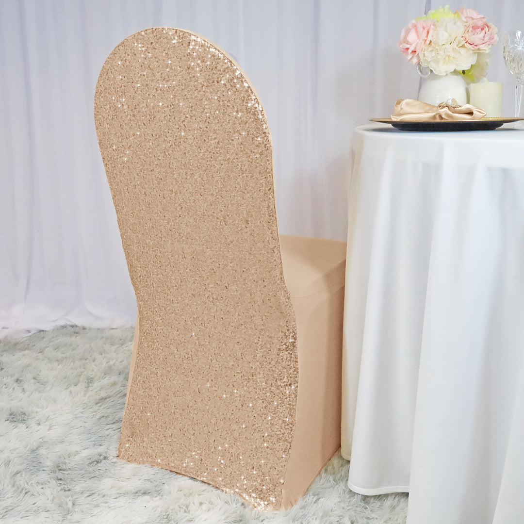 Elegant Champagne Sequin Spandex Chair Cover
