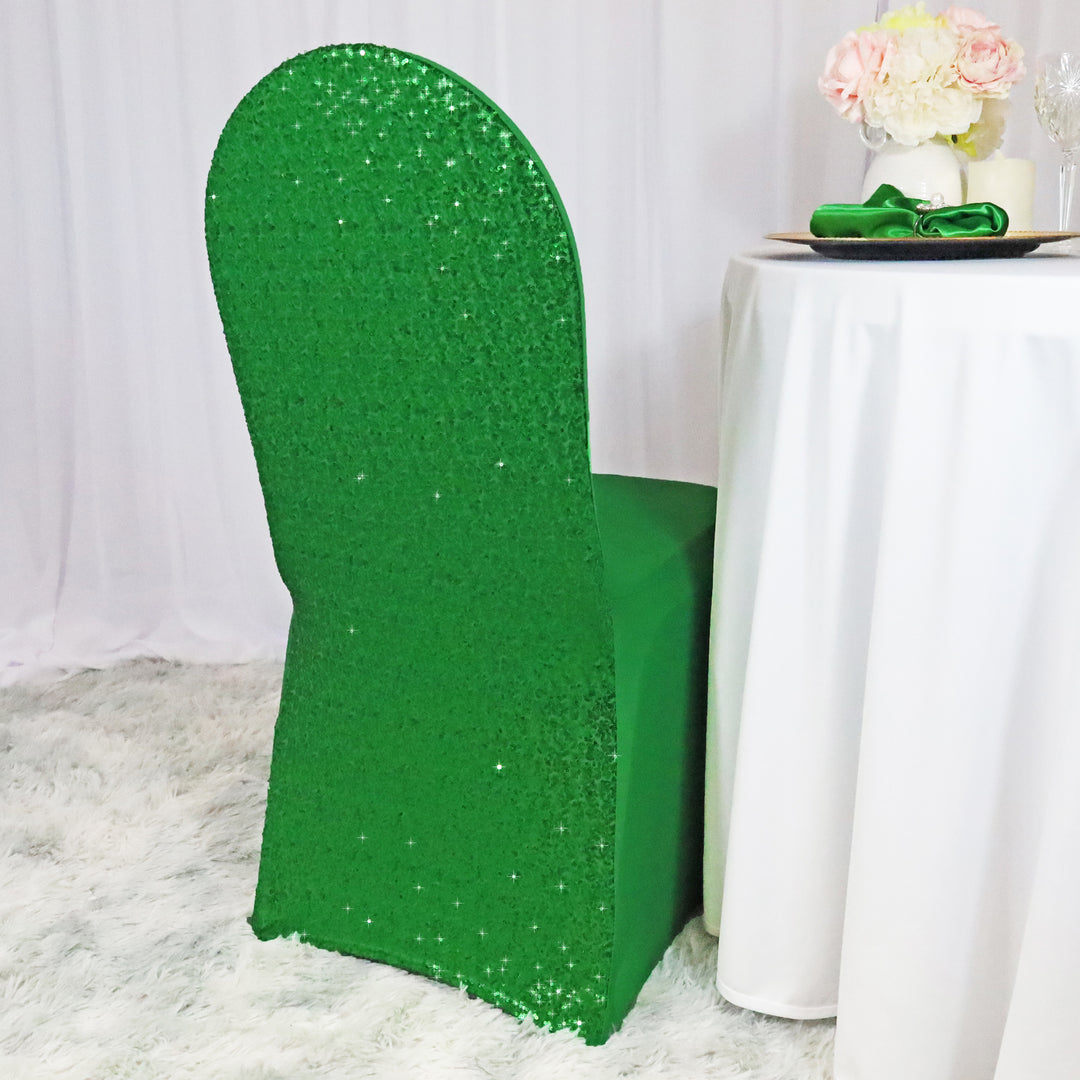 Emerald Green Sequin Spandex Chair Cover Stretch Fit