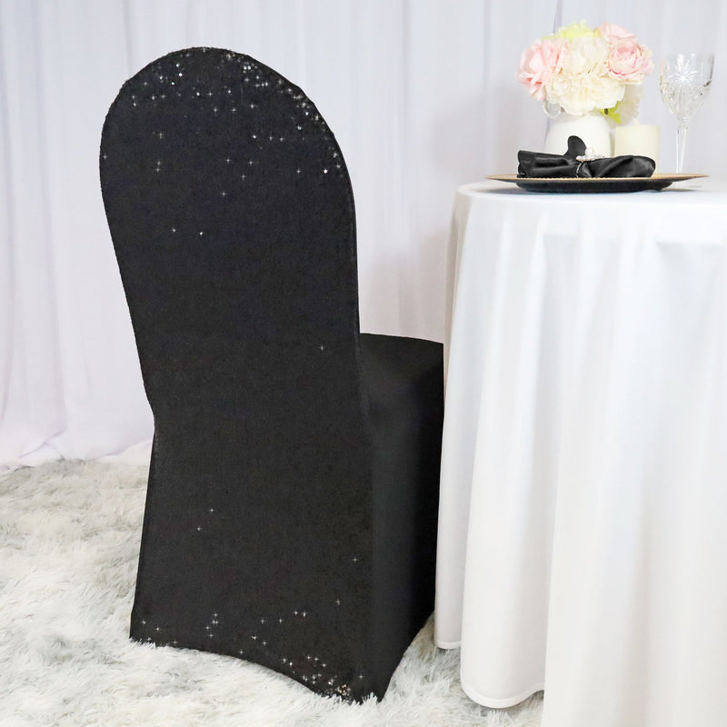 Sequin Spandex Banquet Chair Cover Black
