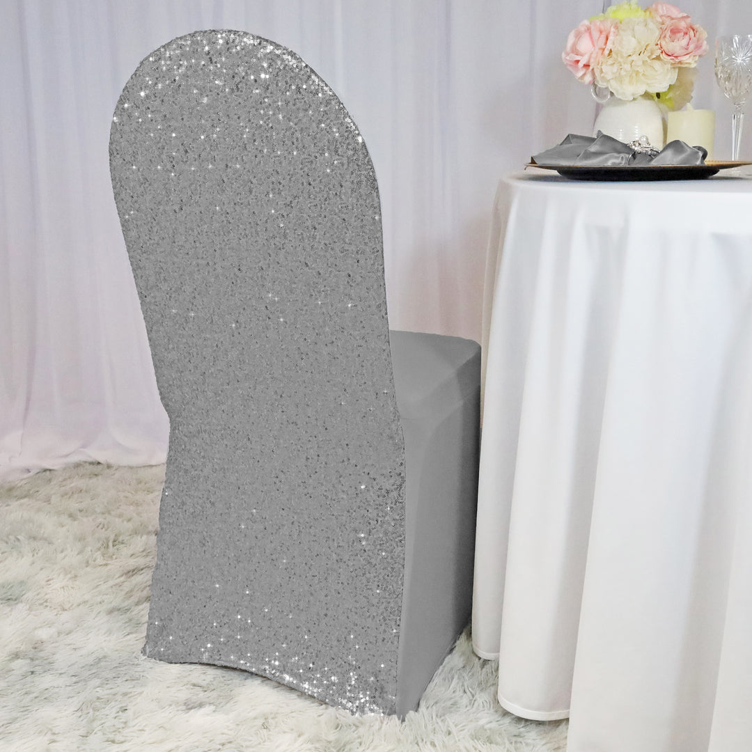 Silver Sequin Spandex Banquet Chair Cover