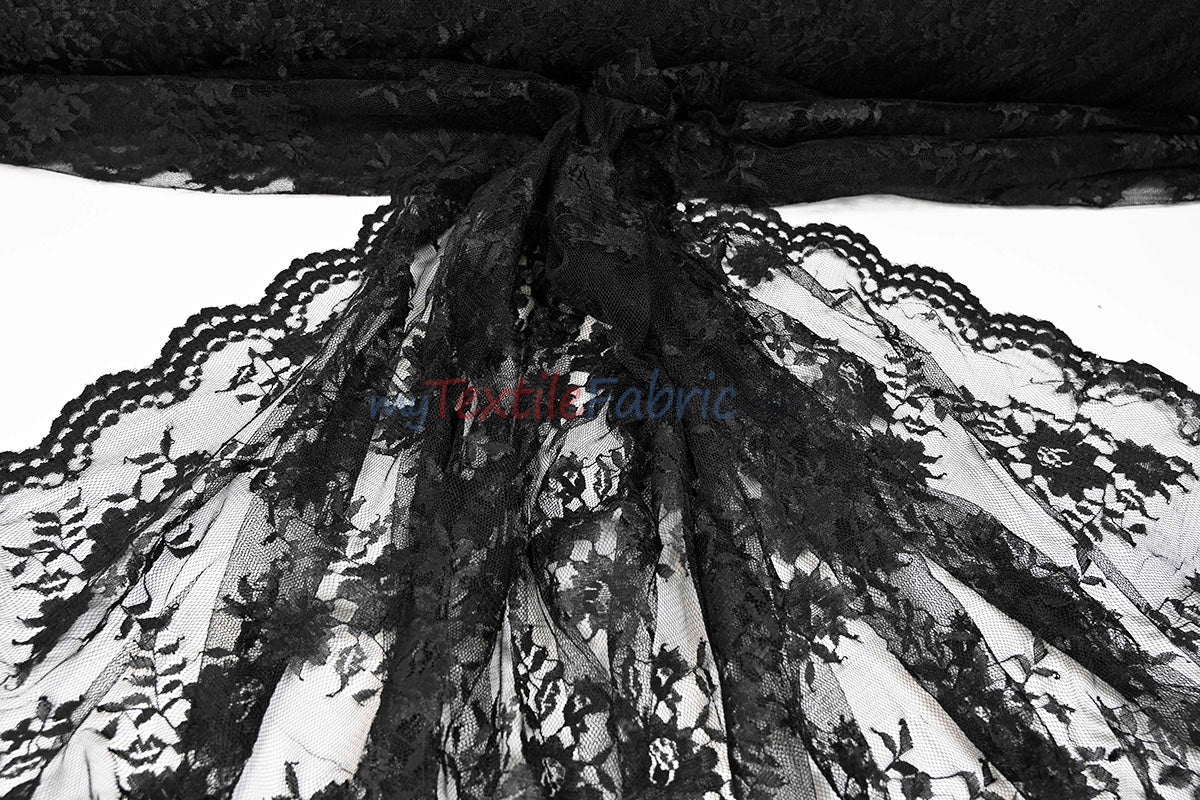 Chantilly Lace Polyester Fabric - Floral Embroidery, Sheer Mesh, 52" Width (1 Yard)