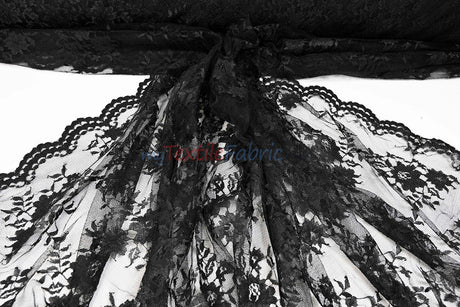 Chantilly Lace Polyester Fabric - Floral Embroidery, Sheer Mesh, 52" Width (1 Yard)