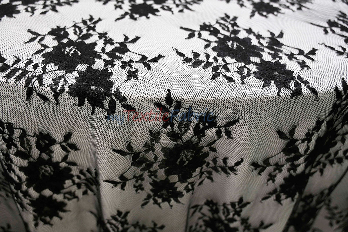 Chantilly Lace Polyester Fabric - Floral Embroidery, Sheer Mesh, 52" Width (1 Yard)