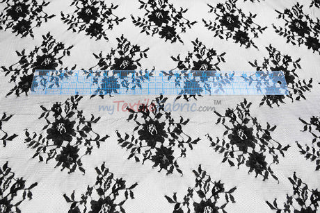 Chantilly Lace Polyester Fabric - Floral Embroidery, Sheer Mesh, 52" Width (1 Yard)