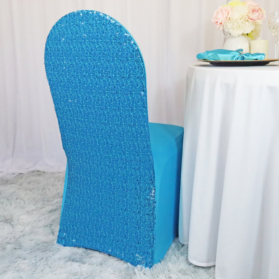 Turquoise Sequin Spandex Banquet Chair Cover