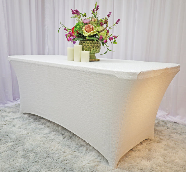 Rectangular Sequin Spandex Table Cover White