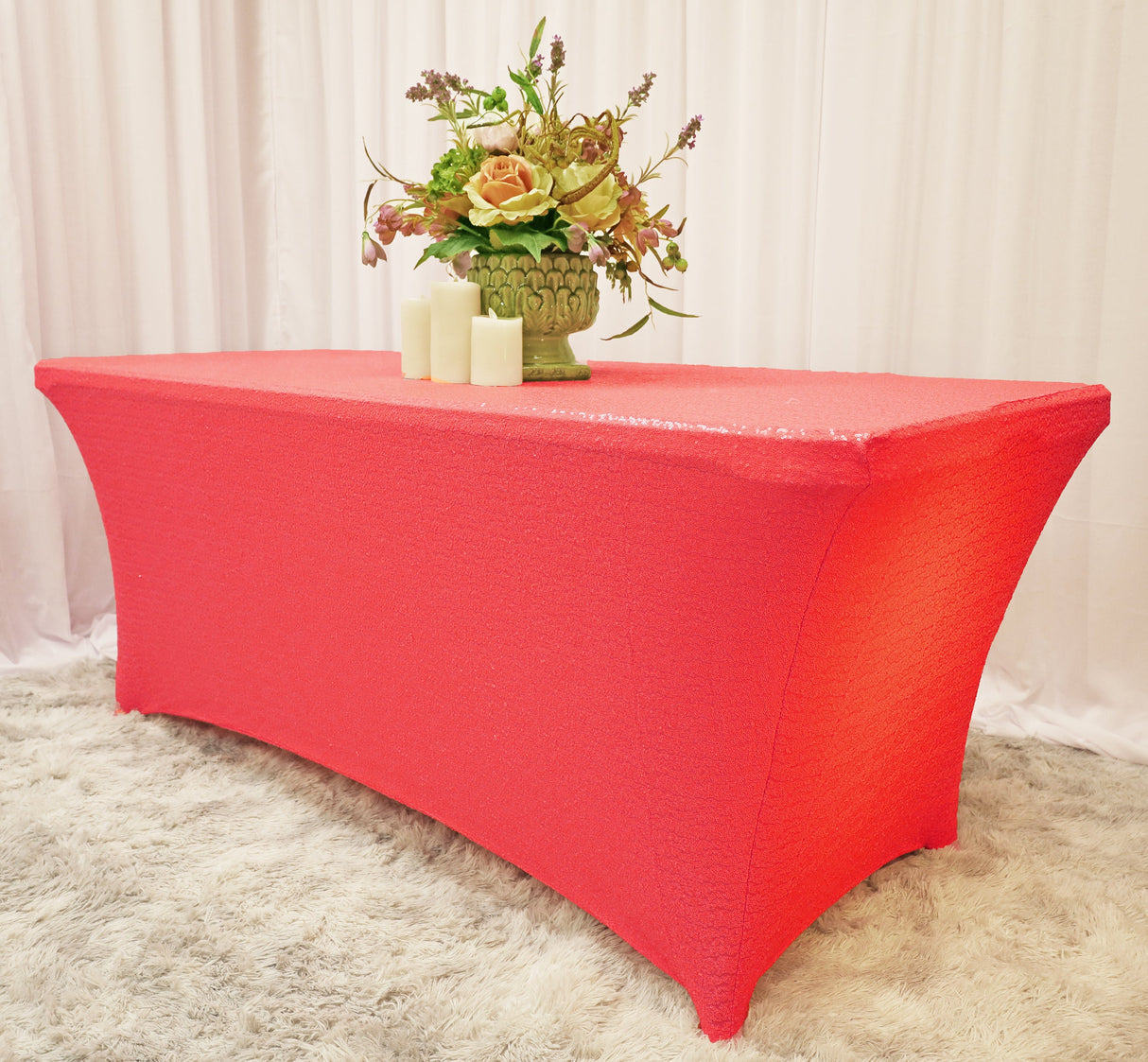 Sequin Spandex Rectangular Table Cover 6 Ft Coral
